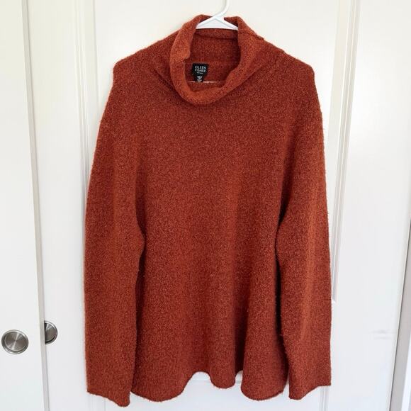 Eileen Fisher Nubby Cowl Neck Wool Sweater Burnt Orange Rust Fall Cozy 3X - Picture 1 of 4
